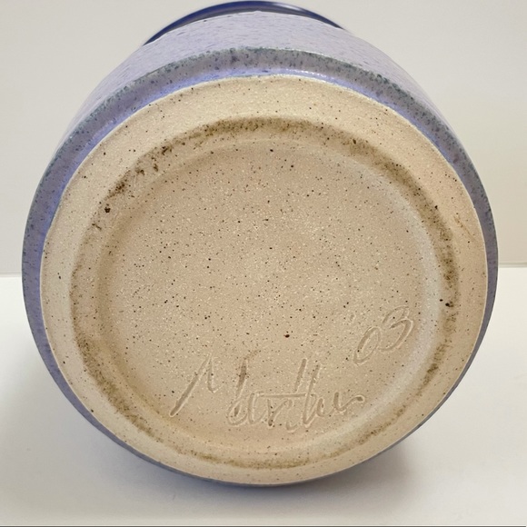 Studio Pottery Planter Signed 5”x5.25” Blue Purple - Picture 7 of 9